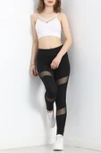 Dalgıç Kumaş Tül Detaylı Yüksekbel Tayt Siyah thumbnail 6