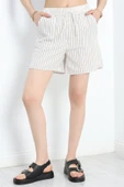Keten Çizgili Şort Bejsiyah - 5