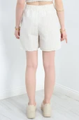 Keten Çizgili Şort Bejmint - 6