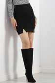 Çift Yırtmaçlı Mini Etek Siyah - 5