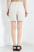 Keten Çizgili Şort Bejsiyah - 7