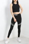 Şeritli Tül Detaylı Dalgıç Tayt Siyah - 2