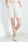 Keten Çizgili Şort Bejmint - 1