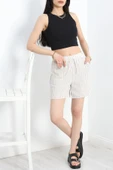 Keten Çizgili Şort Bejsiyah - 2