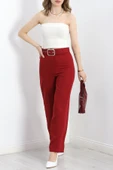 Kemerli Palazzo Pantolon Bordo thumbnail 7
