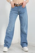 Kemerli Straight Kot Pantolon Açıkmavi - 1