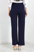 Zra Krep Çımalı Palazzo Pantolon Lacivert - 7