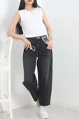 Leopar Detay Baggy Kot Pantolon Füme - 2
