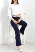 Zra Krep Çımalı Palazzo Pantolon Lacivert - 5