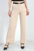 Zra Krep Çımalı Palazzo Pantolon Bej - 1