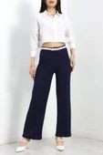 Zra Krep Çımalı Palazzo Pantolon Lacivert - 2