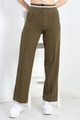 Tek Pile Ekstraforlu Palazzo Pantolon Haki - 5