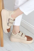 Kalın Taban Çift Bant Günlük Ayakkabı Bejkahve thumbnail 4