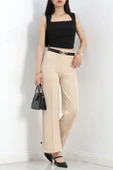 Zra Krep Çımalı Palazzo Pantolon Bej - 4
