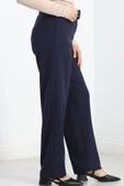 Double Kumaş Kemerli Bol Paça Pantolon Lacivert - 5