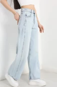Büzgü Detaylı Baggy Kot Pantolon Buzmavi - 1
