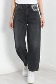 Leopar Detay Baggy Kot Pantolon Füme - 1
