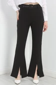Kemerli İspanyol Paça Pantolon Siyah - 1