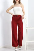 Kemerli Palazzo Pantolon Bordo thumbnail 1