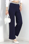 Zra Krep Çımalı Palazzo Pantolon Lacivert - 3