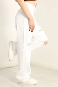 Lazer Kesim Palazzo Kot Pantolon Beyaz - 3