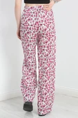 Desenli Keten Pantolon Fuşya thumbnail 6