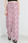 Desenli Keten Pantolon Fuşya thumbnail 3