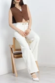 Likralı Palazzo Kot Pantolon Beyaz thumbnail 4