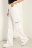 Lazer Kesim Palazzo Kot Pantolon Beyaz - 3