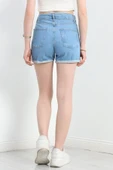 Lazerli Kot Şort Mavi - 6
