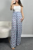 Desenli Keten Pantolon Açıkmavi - 1
