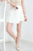 Düğmeli Keten Etek Ekru - 3