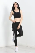 Dalgıç Kumaş Ayparçalı Şeritli Yüksekbel Tayt Siyah - 2
