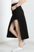 Yırtmaç Detaylı Kot Etek Siyah - 2