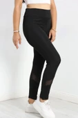 Tül Detaytlı Dalgıç Büyük Beden Tayt Siyah - 4