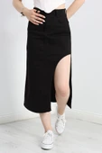 Yırtmaç Detaylı Kot Etek Siyah - 1