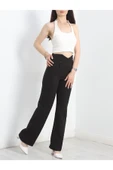 Düğme Detay Pileli Lastikli Pantolon Siyah - 3