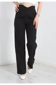 Düğme Detay Pileli Lastikli Pantolon Siyah - 1