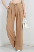 Beli Lastikli Bol Paça Pantolon Bej - 4