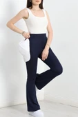 İspanyol Paça Dalgıç Kumaş Tayt Lacivert thumbnail 3