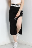 Yırtmaç Detaylı Kot Etek Siyah - 4