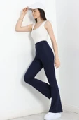 İspanyol Paça Dalgıç Kumaş Tayt Lacivert thumbnail 4
