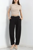 Pileli Bol Kesim Pantolon Siyah - 3