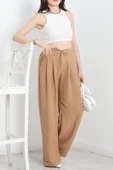 Beli Lastikli Bol Paça Pantolon Bej - 5