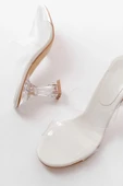 S-618 Beyaz Rugan Çift  Bantlı Topuklu Kadın Terlik thumbnail 4