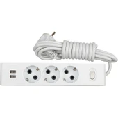 GÜNSAN VISAGE 2 USB ÇIKIŞLI 3'LÜ (Ç.K) ANH. TOPRAKLI GRUP PRİZ (3 MT ) - 1