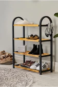 DEWOODY 1. Kalite Ahşap Çubuklu Boyanabilir Raflı Ayakkabılık 4 Bölmeli Düzenleyici Dekoratif Raf  Organizer - 2