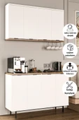 DEWOODY KAHVE KÖŞESİ METAL AYAKLI METAL KULPLU ÇOK AMAÇLI DOLAP 8 KAPAKLI MUTFAK DOLABI - 1