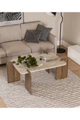 DEWOODY Traverten Ahşap Mermer Desenli Orta Sehpa , İskandinav Stil Modern Sunum Sehpası - 2
