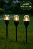 Güneş Enerjili Bahçe Aydınlatması Alev Efekti Solar Bahçe Yürüyüş Yol Aydınlatma Solar Bahçe 3 ADET - 1